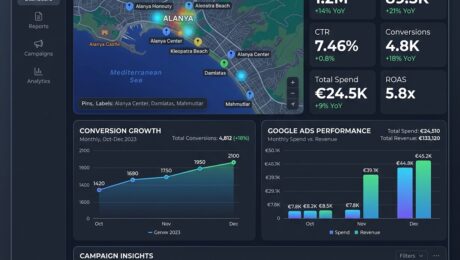 Alanya bölgesinde Google reklamları ve dijital pazarlama yönetimi paneli